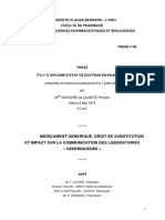 Medicament Generique, Droit de Substitution Et Impact Sur La Communication Des Laboratoires Generiqueurs