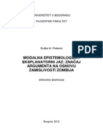 Modalna Epistemologija I Eksplanatorni Jaz: Značaj Argumenta Na Osnovu Zamislivosti Zombija, Duško Prelević