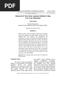 Removal of Dyes From Aqueous Solution Using Low Cost Adsorbent