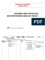 Bahasa Inggeris Tahun Satu: Dokumen Item Contoh (Dic) Bagi Pentaksiran Sekolah Tahun 1