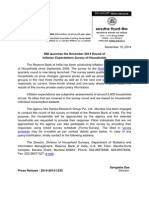 RBI Launches The December 2014 Round of Inflation Expectations Survey of Households