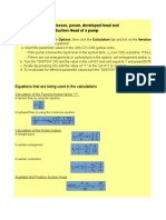 Calculation of Friction Losses, Power, Developed Head and Available Net Positive Suction Head of A Pump