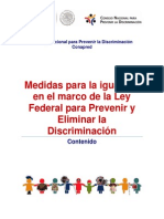 Medidas para La Igualdad en El Marco de La Ley Federal para Prevenir y Eliminar La Discriminación La Discriminación