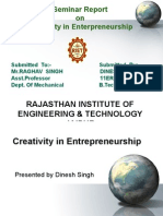 Seminar Report On Creativity in Enterpreneurship: Rajasthan Institute of Engineering & Technology Jaipur