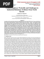 Women Employee Work-Life and Challenges To Industrial Relations: Evidence From North Kerala