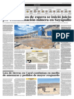 El Comercio - 26-05-2015 - Tras Cinco Años de Espera Se Inicia Juicio Por Contaminación en Minera Sayapullo