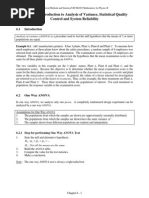 Chapter 6: Introduction To Analysis of Variance, Statistical Quality Control and System Reliability