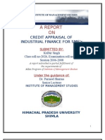 A REPORT ON CREDIT APPRAISAL OF INDUSTRIAL FINANCE FOR SME's