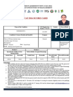 Cat 2014 Score Card: Common Admission Test (Cat) - 2014 Indian Institutes of Management