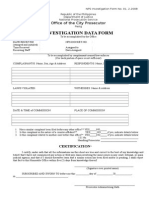 Investigation Data Form: Office of The City Prosecutor