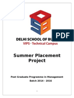 Summer Placement Project: Post Graduate Programme in Management Batch 2014 - 2016