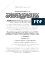 IMPLEMENTING THE PROVISIONS OF REPUBLIC ACT NO. 8493, ENTITLED "AN ACT TO ENSURE A SPEEDY TRIAL OF ALL CRIMINAL CASES BEFORE THE SANDIGANBAYAN, REGIONAL TRIAL COURT, METROPOLITAN TRIAL COURT, MUNICIPAL TRIAL COURT IN CITIES, MUNICIPAL TRIAL COURT AND MUNICIPAL CIRCUIT TRIAL COURT, APPROPRIATING FUNDS THEREFOR, AND FOR OTHER PURPOSES."