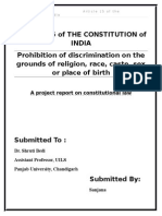 Prohibition of Discrimination On The Grounds of Religion