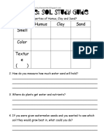 Science: Soil Study Guide: Humus Clay Sand Smell Color Textur e