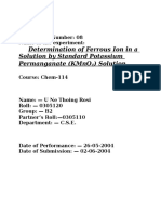 Determination of Ferrous Ion in A Solution by Standard Potassium Permanganate (Kmno) Solution