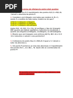 Lista de Exercícios de Distancia Entre Dois Pontos