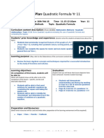 Lesson Plan Quadratic Formula