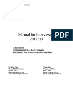 Manual For Interviewers 2012/13: Admissions Undergraduate Medical Program Michael G. Degroote School of Medicine