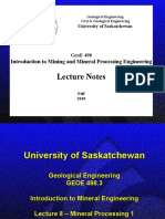 Lecture Notes: Introduction To Mining and Mineral Processing Engineering