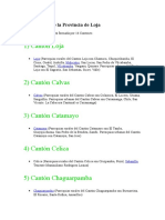 16 Cantones de La Provincia de Loja Y Parroquias Urbanas y Rurales