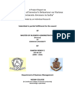 An Analysis of Investor's Behaviour On Various Investments Avenues in India