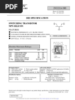 Die Specification Switching Transistor NPN Silicon: Features: N N N N