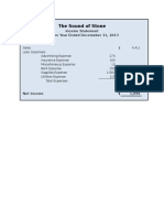 The Sound of Stone: Income Statement For The Year Ended Decemeber 31, 2013