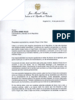 La Carta Del Presidente Santos Al Senador Uribe Buscando Acercamiento.