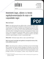 Movimento Negro, Saberes e A Tensão Regulação-Emancipação Do Corpo e Da Corporidade Ne