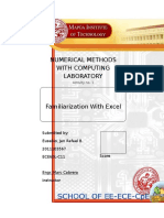 Familiarization With Excel - Numerical Methods Laboratory Module 1