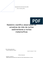 Relatório Ciêntifico Observação de Amostra de Mão de Algumas Rochas Sedimentar e Metámorfica