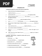 7 Ingles English Reinforcement Worksheet Unit One