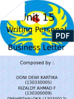 Unit 15: Writing Personal Business Letter