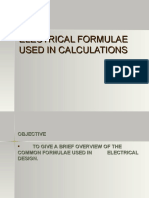 Electrical Formulae Used in Calculations