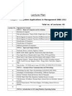 Lecture Plan: Subject - Computers Applications in Management (BBA 101) Total No. of Lectures: 40