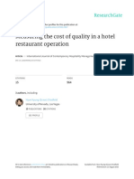 Measuring The Cost of Quality in A Hotel Restaurant Operation