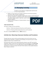 Task 2: Managing Learning: Activity One: Observing Classroom Routines and Procedures