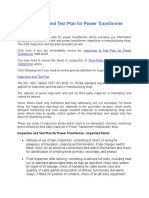 Inspection and Test Plan For Power Transformer