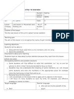 Sample Science Lesson Plan - For Observation: Refers To The Members With The Song