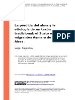 La Pérdida Del Alma y La Etiología de Un Taxón Tradicional: El Susto Entre Los Migrantes Aymara de Buenos Aires