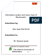 Topic:: Information System and Value Chain of Macdonald'S