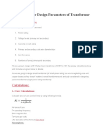 Calculations For Design Parameters of Transformer