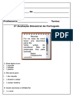 3 Prova Bimestral Português 3º