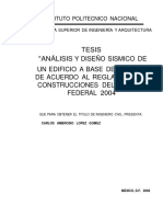 Analisis y Diseno Sismico de Edificio A Base de Marcos de Acuerdo Al Reglamento de Construcciones Del Distrito Federal 2004