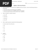 Algebra I Mid-Year Review (Grade 9)