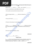 Affidavit To Be Furnished To The Registrar of Marriages Under Hindu Marriage Act, 1955