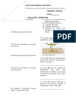 Avaliação de Ciências I Bimestre