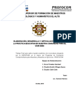 Sistematizacion Elaboración, Desarrollo y Articulación Del PSP "En La Práctica Educativa en Nuestra Comunidad para El Vivir Bien