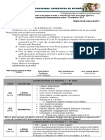 Cronograma Avaliações 1º Bimestre - 3º Ano PDF