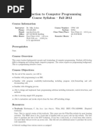 Introduction To Computer Programming Course Syllabus - Fall 2012